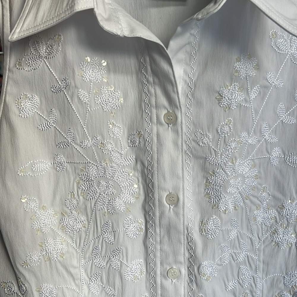 Point Zero White Sleeveless Sparkle Blouse.